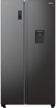 Холодильник SBS Gorenje, 179х67х92см, 2 двері, 353(191)л, А++, NF+, Інв., Зона св-ті, диспенсер, генератор льоду, Зовн. Диспл, чорний