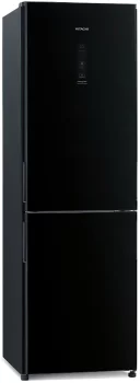 Холодильник Hitachi з нижн. мороз., 190x60х65, холод.відд.-215л, мороз.відд.-115л, 2дв., А++, NF, інв., зона нульова, чорний (скло)