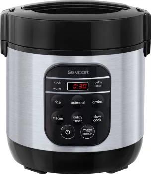 Рисоварка Sencor 350Вт, чаша-0.6л, сенсорне керування, 5 програм, нерж. сталь, пластик, сіро-чорний