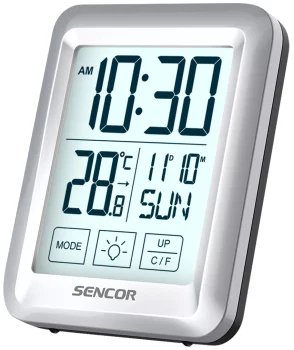 Термогігрометр Sencor, внутр. вимірювання, АААх2, темп-ра, вологість, час, срібний
