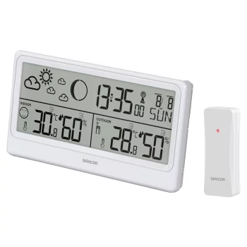 Метеостанція Sencor, внутр/зовн вимірювання, від мережі/АААх3+ААх2, темп-ра, вологість, час, прогноз погоди, білий