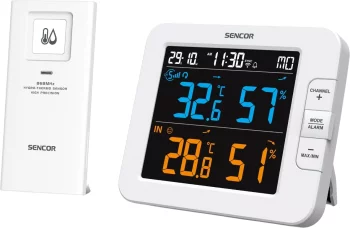 Метеостанція Sencor, внутр/зовн вимірювання, температура, вологість, час, дні тижня, календар, підтримує платформи Android та iOS, Білий