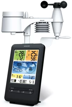 Метеостанція Sencor, внутр/зовн вимірювання, від мережі/CR2032x1+AAx3, темп-ра, вологість, час, прогноз погоди, атмосферний тиск, шв. вітру, чорний