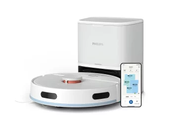 Робот-пилосос Philips Series 2000, h=9.7см, вологе прибирання, конт пил -0.38л, вода -0.3л, автон. робота до 120хв, EPA 11, Wi-Fi, станція самоочищ., білий