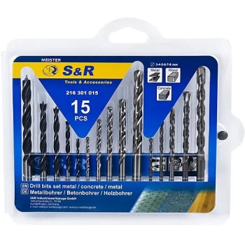 Набір свердел S&R Meister 15 шт (метал, дерево, бетон)
