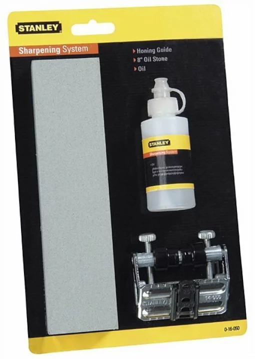 Набір Stanley для заточування стамесок та ножів рубанків (затискач, точильний камінь, мастило)