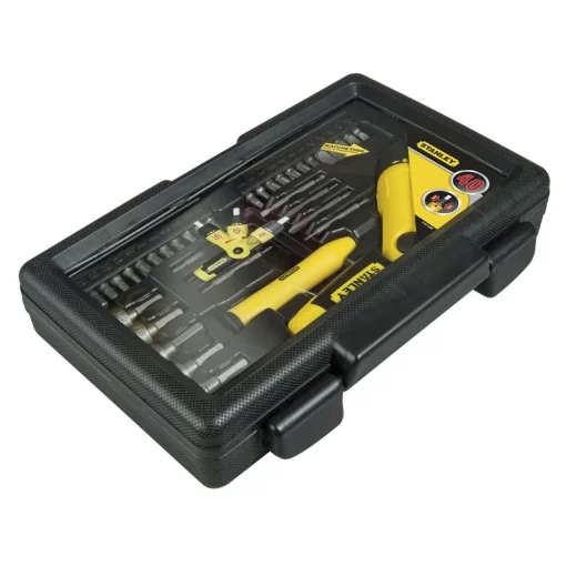 Викрутка Stanley Pistol Grip Ratchet 1/4" бітотримач реверсний, прецизійна викрутка, 38 біт, кейс, набір 40шт