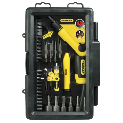 Викрутка Stanley Pistol Grip Ratchet 1/4" бітотримач реверсний, прецизійна викрутка, 38 біт, кейс, набір 40шт