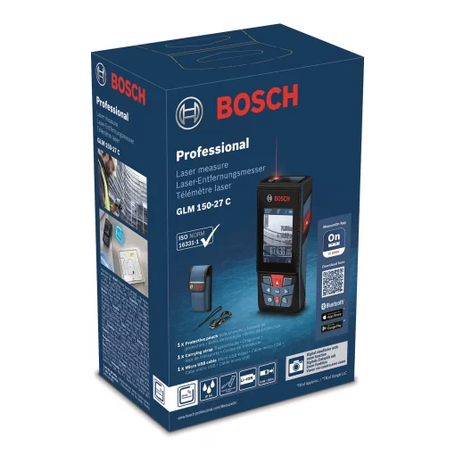 Далекомір лазерний Bosch Professional GLM 150-27 C, 0.08–150м, ±1.5мм, 0-360°, Bluetooth, чохол, 0.21кг