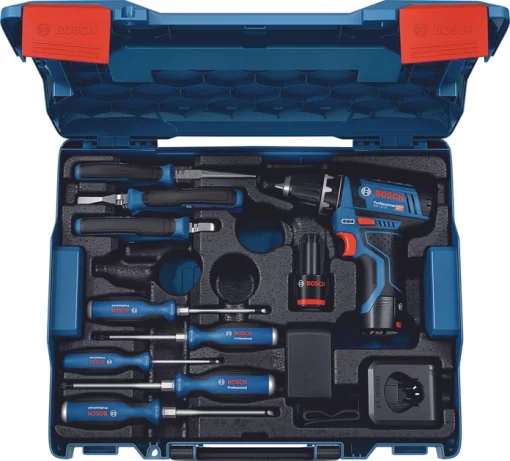 Шурупокрут-дриль акумуляторний Bosch Professional GSR 12V-15 2х2А·год 30Нм 400·1300об/хв 0.89кг GAL 12V-20 + набір ручного інструменту