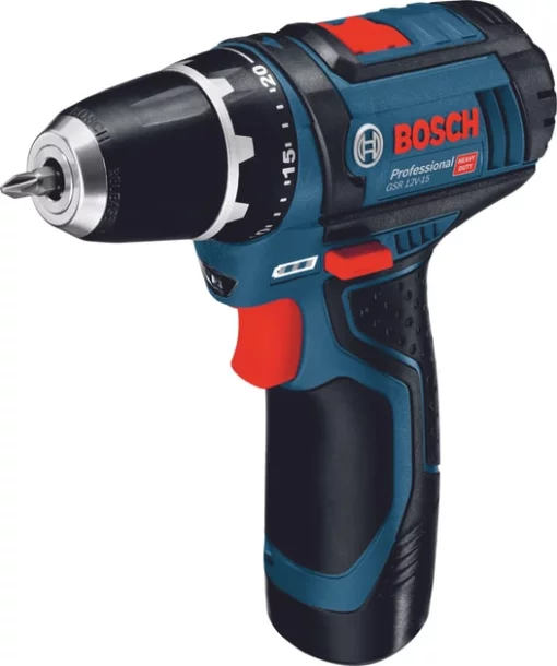 Шурупокрут-дриль акумуляторний Bosch Professional GSR 12V-15 2х2А·год 30Нм 400·1300об/хв 0.89кг GAL 12V-20 + набір ручного інструменту