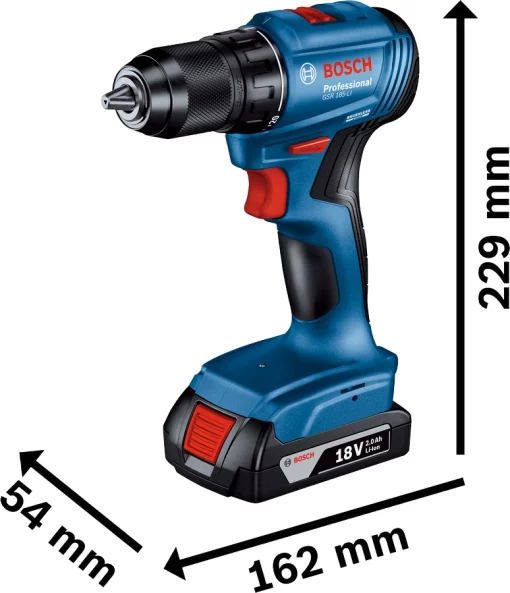 Шурупокрут-дриль акумуляторний Bosch Professional GSR 185-LI 18В 2х2.0А·год 50Нм 500·1900об/хв 0.9кг