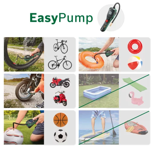 Компресор автомобільний акумуляторний Bosch EasyPump, 3.6 В, 3 Ач, 10.3 бар, 10 л/хв, 0.4кг