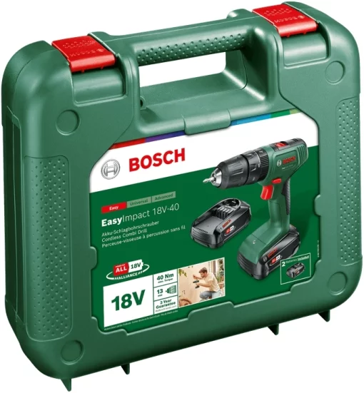 Шурупокрут-дриль акумуляторний Bosch EasyImpact 18V-40 18В 2х1.5А·год 20·38Нм 0-430·0-1650об/хв кейс ЗП 1.4кг