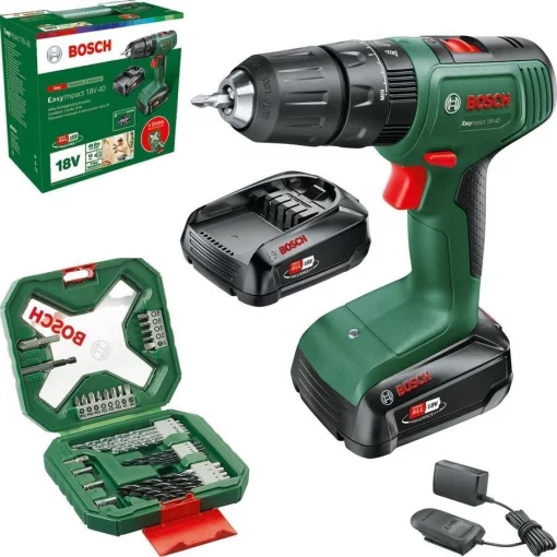Шурупокрут-дриль акумуляторний Bosch EasyImpact 18V-40 18В 2х2А·год 20·38Нм 0-430·0-1630об/хв кейс ЗП набір 34шт (АС Xline) 1.4кг