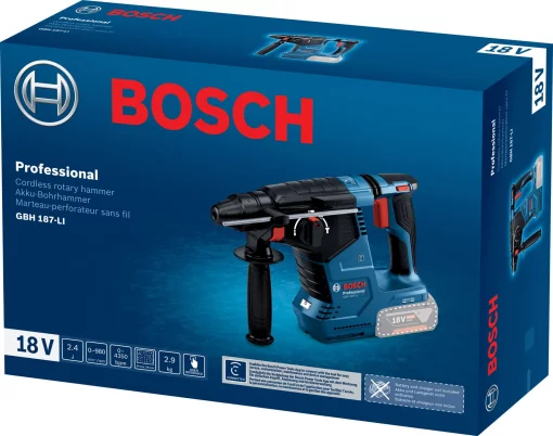 Перфоратор акумуляторний Bosch Professional GBH 187-LI SDS-Plus 18В 2.4Дж 2.9кг без АКБ та ЗП