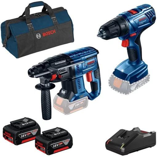 Набір із двох акумуляторних інструментів Bosch Professional 18В перфоратор GBH 180-LI дриль-шурупокрут GSR 180-LI акб 2х4А·год сумка