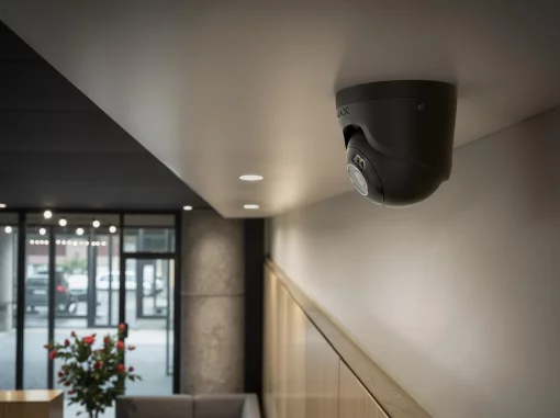 IP-Камера дротова Ajax TurretCam HL black 5мп, 2.8мм, гібридне підсвічування IR 50м, білий Led 50м, Poe, True WDR, IP 65, ІЧ 50м, аудіо, кут огляду 100° до 110°, купольна, чорна