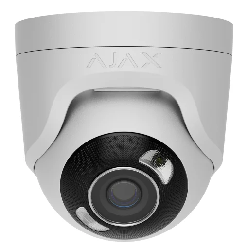 IP-Камера дротова Ajax TurretCam HL white, 8мп, 2.8мм, гібридне підсвічування IR 50м, білий Led 50м, Poe, True WDR, IP 65, ІЧ 50м, аудіо, кут огляду 100° до 110°, купольна, біла