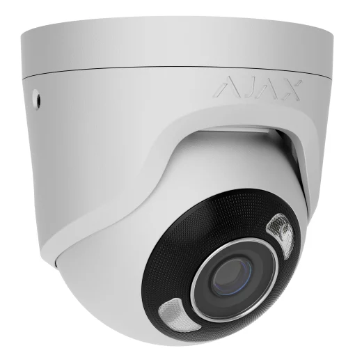 IP-Камера дротова Ajax TurretCam HL white, 8мп, 4мм, гібридне підсвічування IR 50м, білий Led 50м, Poe, True WDR, IP 65, ІЧ 50м, аудіо, 75° до 85°, купольна, біла