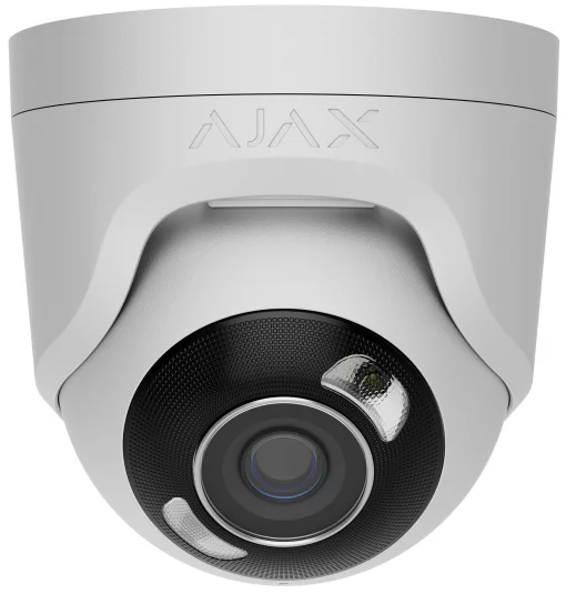 IP-Камера дротова Ajax TurretCam HL white, 8мп, 4мм, гібридне підсвічування IR 50м, білий Led 50м, Poe, True WDR, IP 65, ІЧ 50м, аудіо, 75° до 85°, купольна, біла