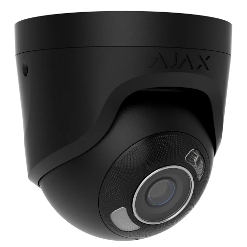 IP-Камера дротова Ajax TurretCam HL black, 8мп, 4мм, гібридне підсвічування IR 50м, білий Led 50м, Poe, True WDR, IP 65, ІЧ 50м, аудіо, 75° до 85°, купольна, чорна