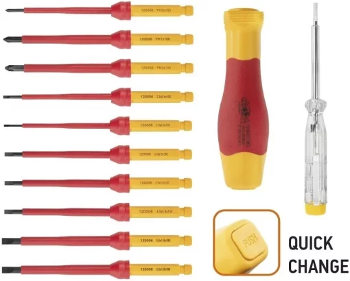 Викрутка Neo Tools діелектрична, змінні викруткові наконечники 10шт, тестер напруги, SL,PH