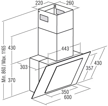 Витяжка Cata похила, 60см, 1000м.куб/год, Ceres 600 xgwh, білий
