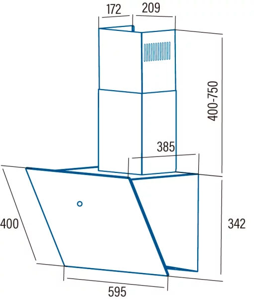 Витяжка Cata похила, 60см, 832м.куб/год, Lena 600 xgbk, чорний