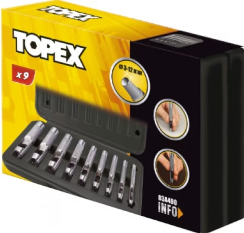 Пробійник круглих отворів TOPEX, 3-12мм, 195мм, кейс, набір 9шт