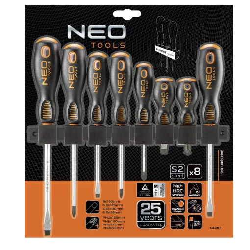 Викрутки Neo Tools SL,PH, сталь S2, набір 8шт
