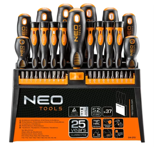 Викрутки Neo Tools, 20 біт, SL,PH,PZ,Torx,H, сталь S2, з підставкою, набір 37шт