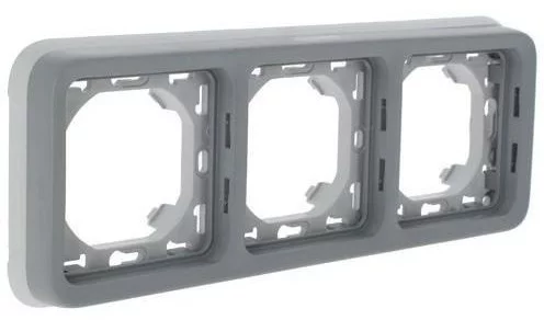 Супорт з рамкою для вбудованого монтажу Legrand Plexo, 3 пости, горизонтальна установка, сірий