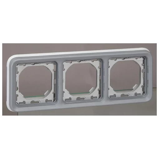 Супорт з рамкою для вбудованого монтажу Legrand Plexo, 3 пости, горизонтальна установка, сірий