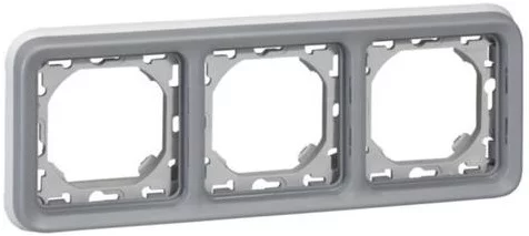 Супорт з рамкою для вбудованого монтажу Legrand Plexo, 3 пости, горизонтальна установка, сірий