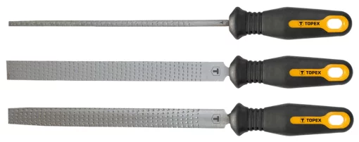 Рашпилі по дереву TOPEX, рукоятка двокомпонентна, 200мм, набір 3шт