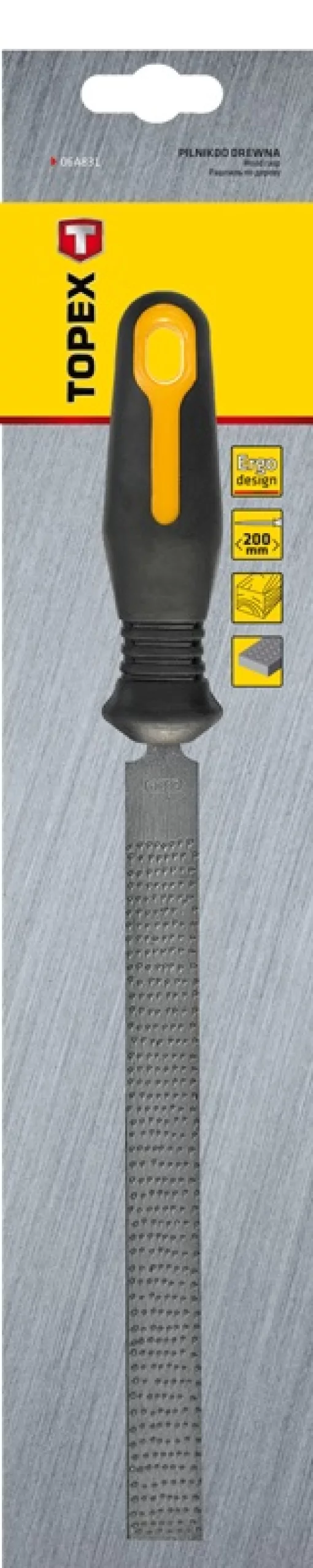 Рашпіль по дереву TOPEX, плоский, рукоятка двокомпонентна, 200мм