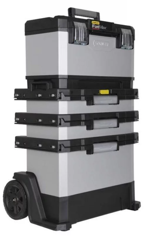 Ящик для інструменту Stanley FatMax Rolling Workshop, на коліщатках, 3 висувні секції, знімний верхній ящик, 89.3х56.8х38.9см, металопластик