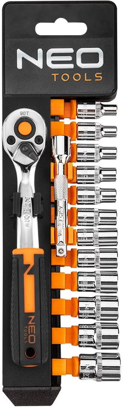 Набір торцевих головок Neo Tools, 1/4", тріскачка 90 зубців, CrV, 14шт