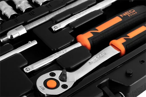Набір інструментів Neo Tools, набір торцевих головок, 1/4", CrV, кейс, 46шт