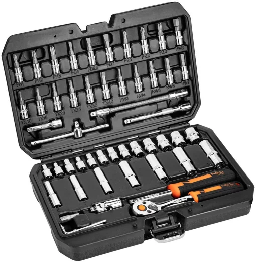 Набір інструментів Neo Tools, набір торцевих головок, 1/4", CrV, кейс, 53шт