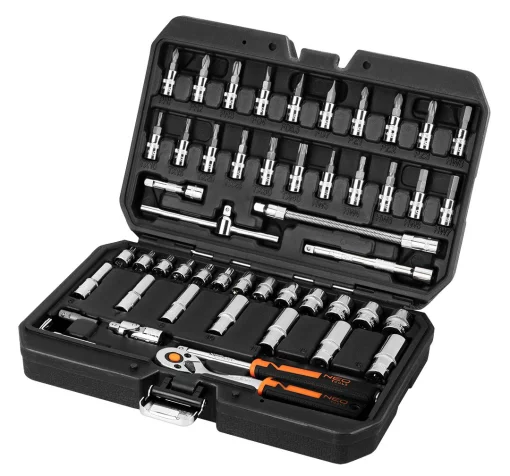Набір інструментів Neo Tools, набір торцевих головок, 1/4", CrV, кейс, 53шт