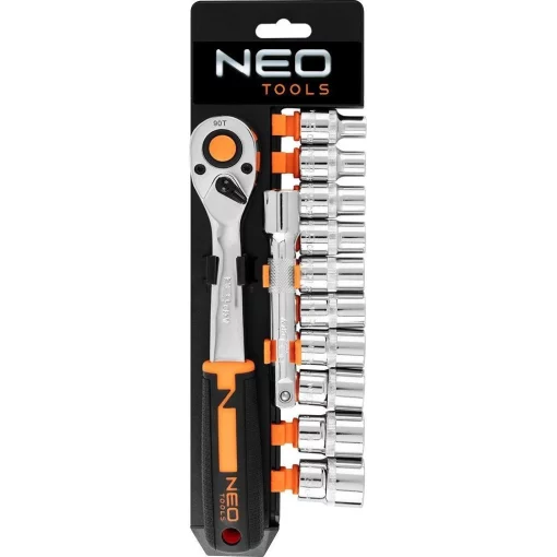 Набір торцевих головок Neo Tools, 1/2", тріскачка 90 зубців, CrV, 12шт