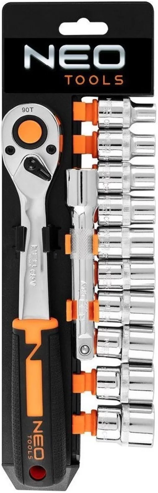 Набір торцевих головок Neo Tools, 1/2", тріскачка 90 зубців, CrV, 12шт