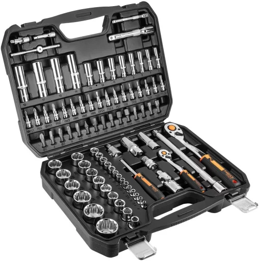 Набір інструментів Neo Tools, набір торцевих головок, 1/2", 1/4", CrV, кейс, 86шт