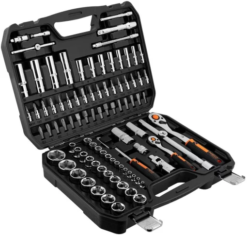 Набір інструментів Neo Tools, набір торцевих головок, 1/2", 1/4", CrV, кейс, 94шт