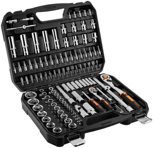Набір інструментів Neo Tools, набір торцевих головок, 1/2", 1/4", CrV, кейс, 110шт
