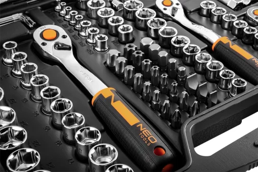 Набір інструментів Neo Tools, набір торцевих головок 1/2", 1/4", 3/8", CrV, 182шт