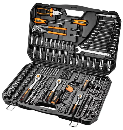 Набір інструментів Neo Tools, 1/2", 1/4", 3/8", CrV, кейс, 233шт