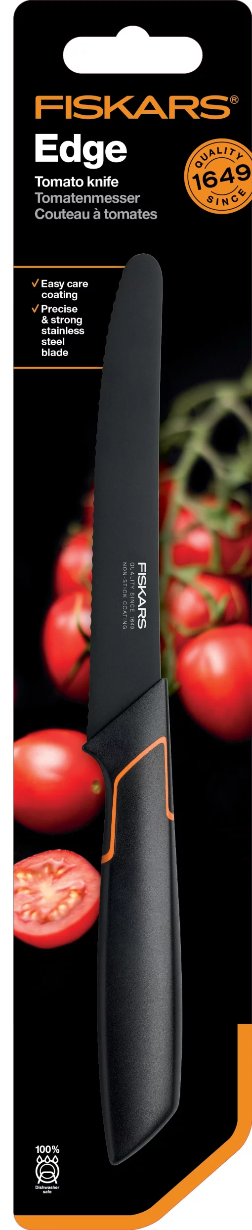 Кухонний ніж для томатів Fiskars Edge, 13.3см, нержавіюча сталь, пластик, чорний